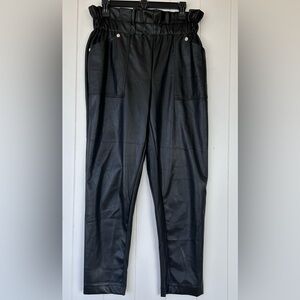 New York & Company Women’s Paper Bag Waist Vegan Leather Pants‎ Size Medium